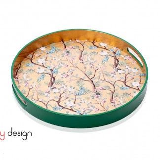 Round lacquer tray with flower and leaf pattern in spring D35*4 cm